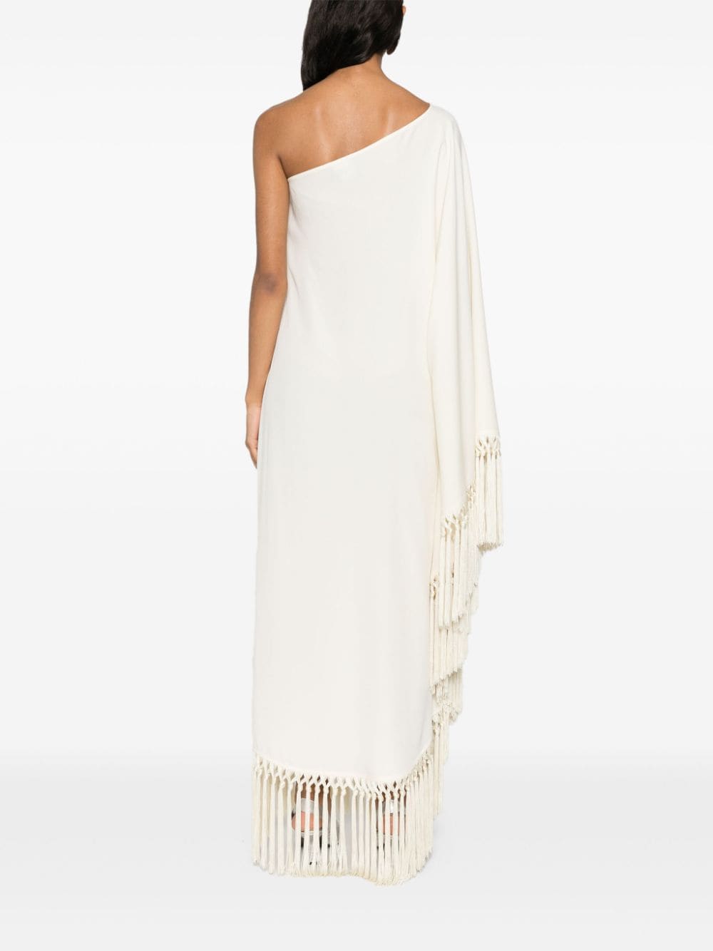 TALLER MARMO PRE  Ivory One-shoulder Long Dress With Fringe Detail