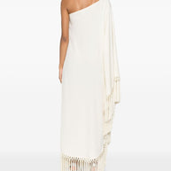 TALLER MARMO PRE  Ivory One-shoulder Long Dress With Fringe Detail
