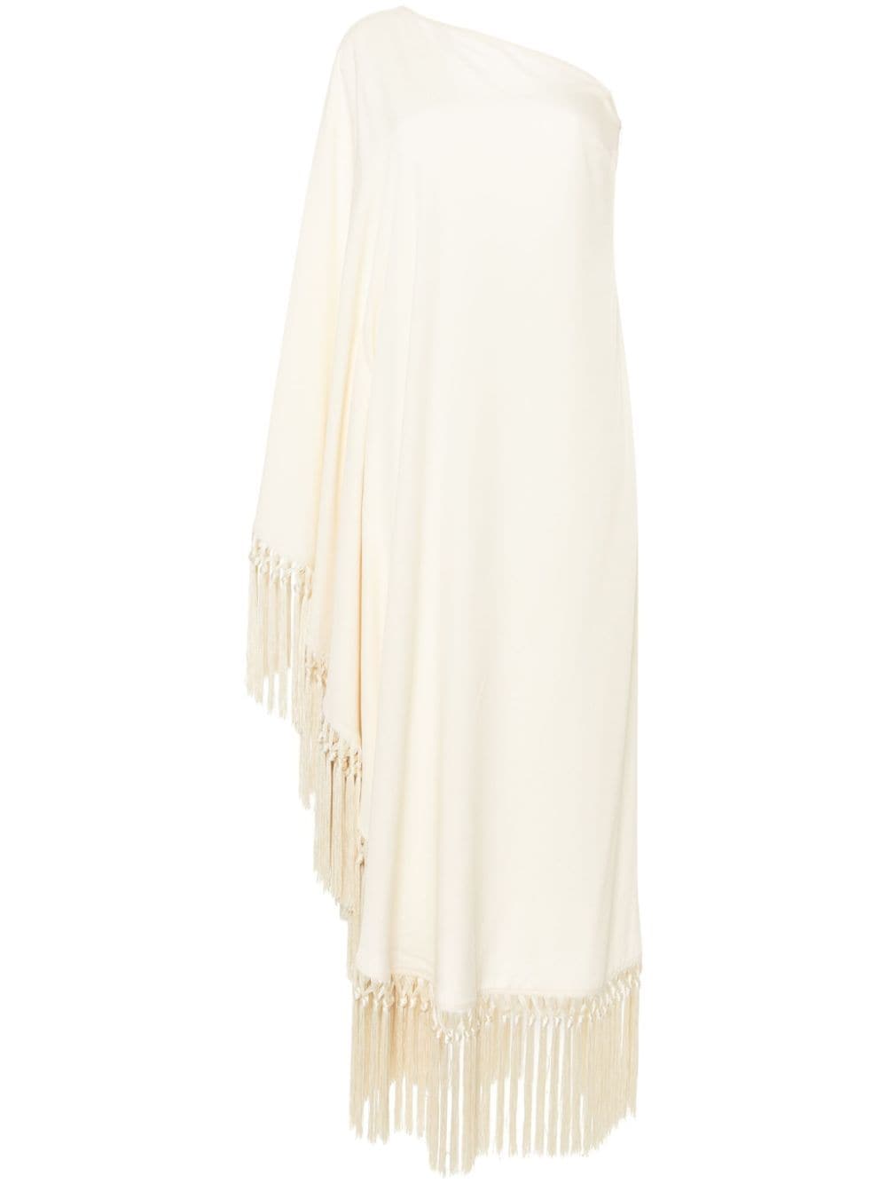 TALLER MARMO PRE  Ivory One-shoulder Long Dress With Fringe Detail