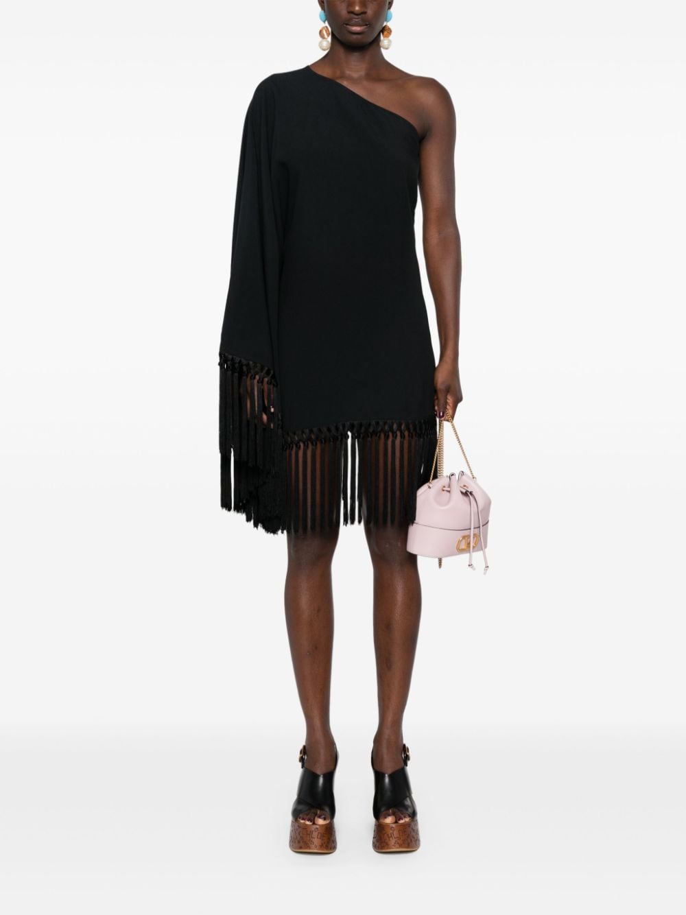 TALLER MARMO PRE Black Mini Dress With Fringe Detail