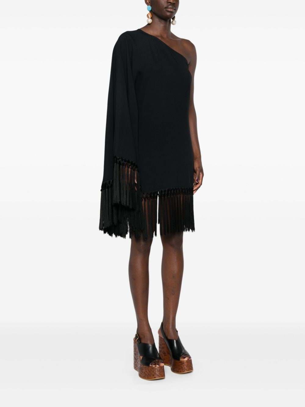 TALLER MARMO PRE Black Mini Dress With Fringe Detail