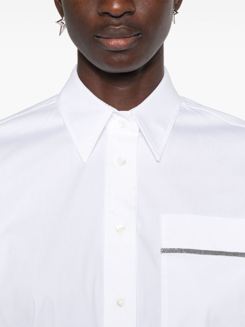 Brunello Cucinelli Cotton Poplin Shirt With Monili Chain Detail