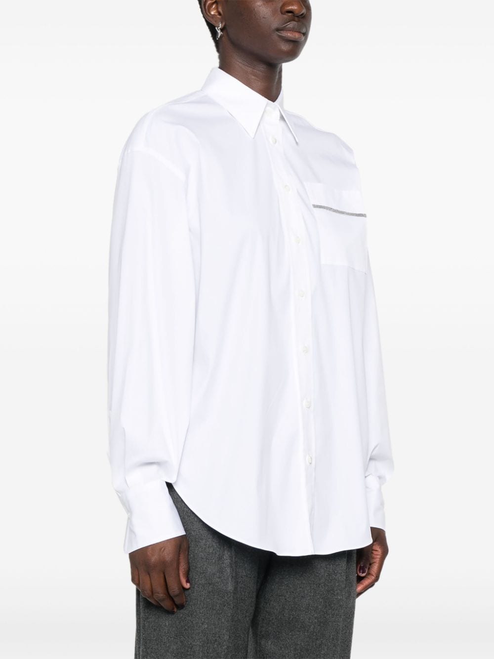 Brunello Cucinelli Cotton Poplin Shirt With Monili Chain Detail