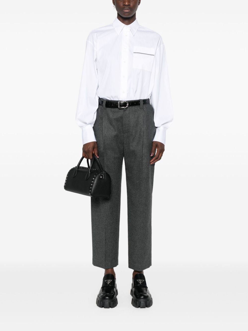 Brunello Cucinelli Cotton Poplin Shirt With Monili Chain Detail