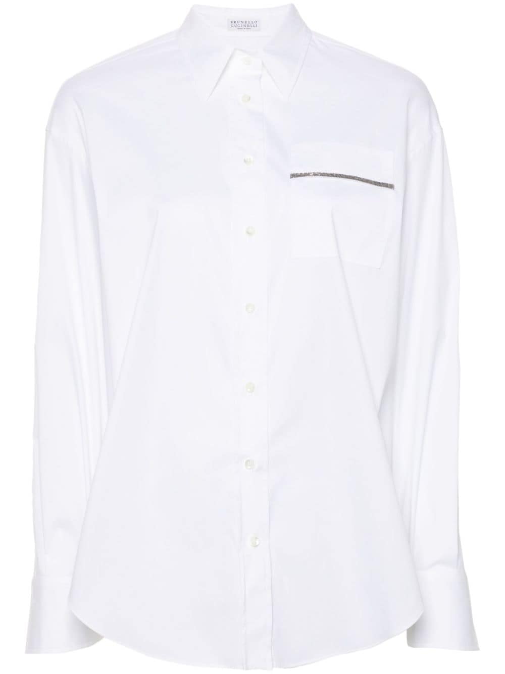 Brunello Cucinelli Cotton Poplin Shirt With Monili Chain Detail