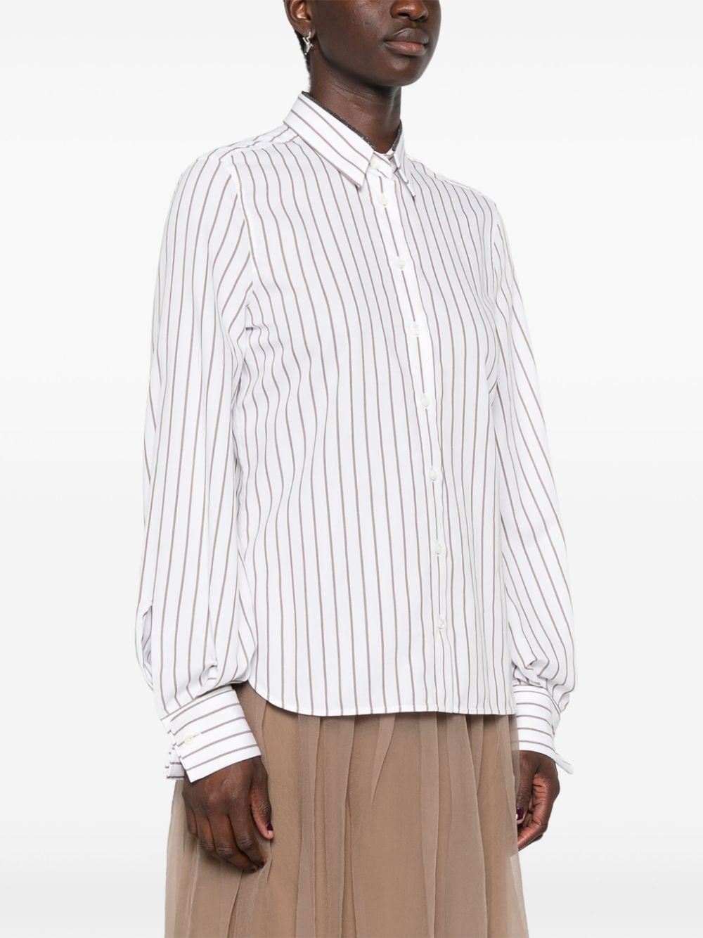 Brunello Cucinelli Striped Cotton Shirt White