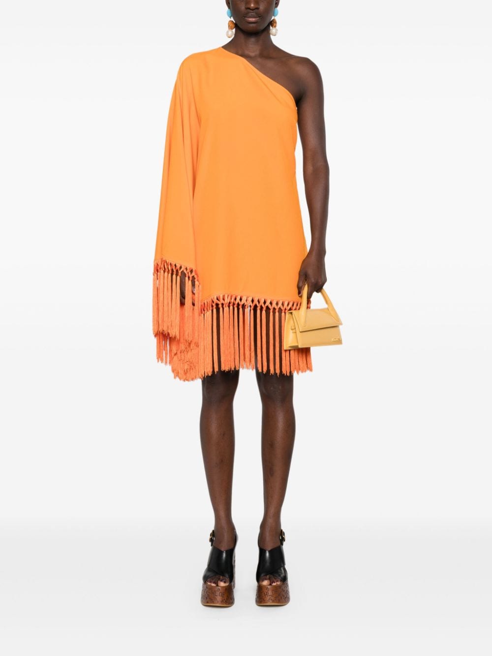 TALLER MARMO PRE Orange One-shoulder Mini Dress With Fringe Detail