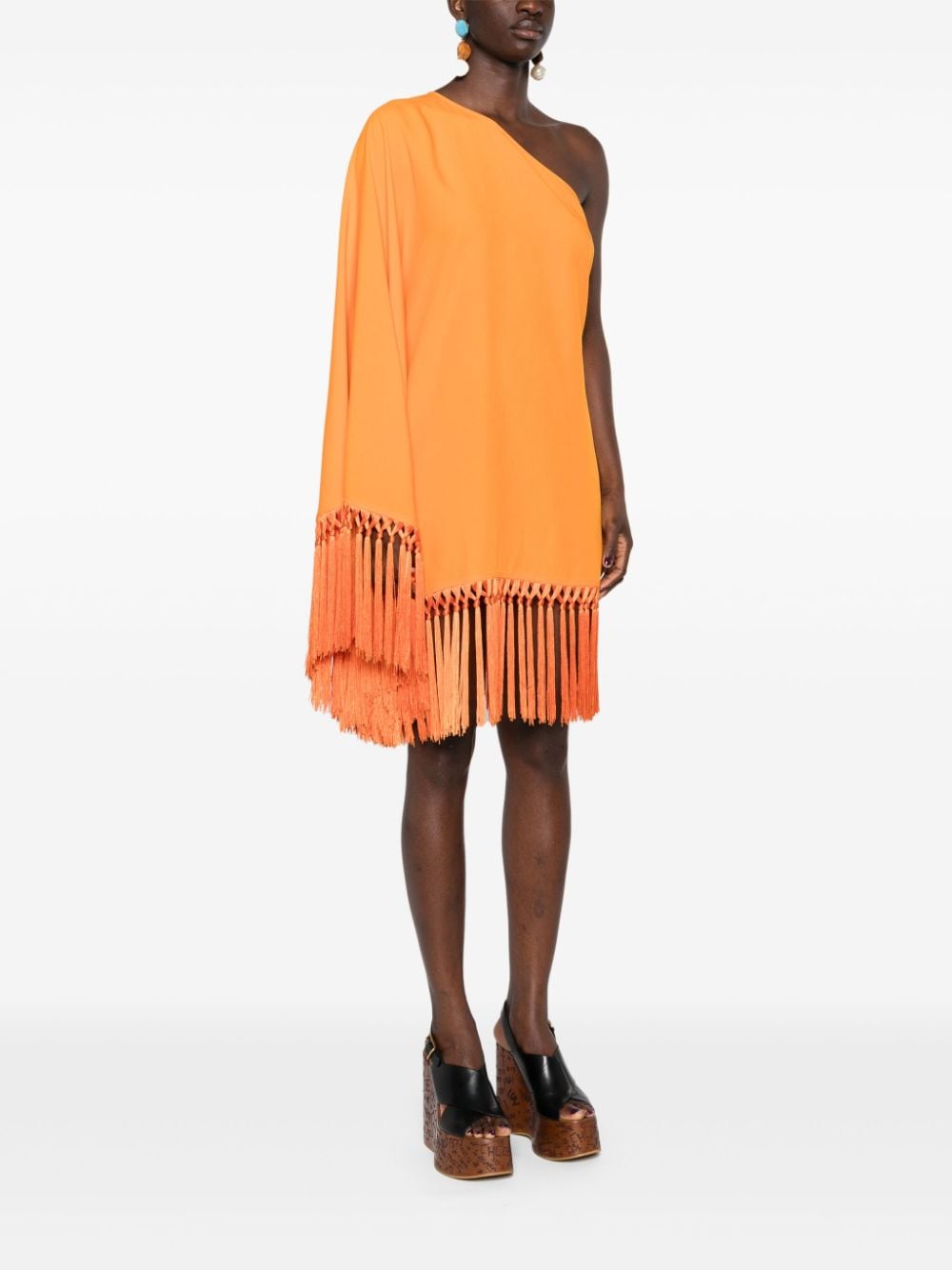 TALLER MARMO PRE Orange One-shoulder Mini Dress With Fringe Detail