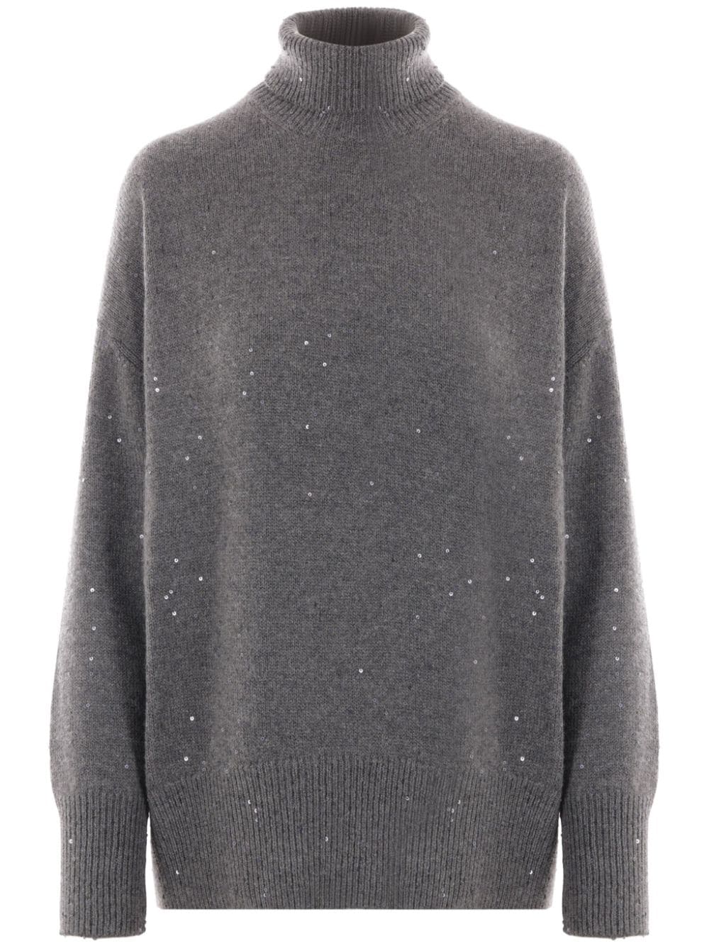 Brunello Cucinelli Cashmere-Silk Sequin Embellished High Neck Sweater