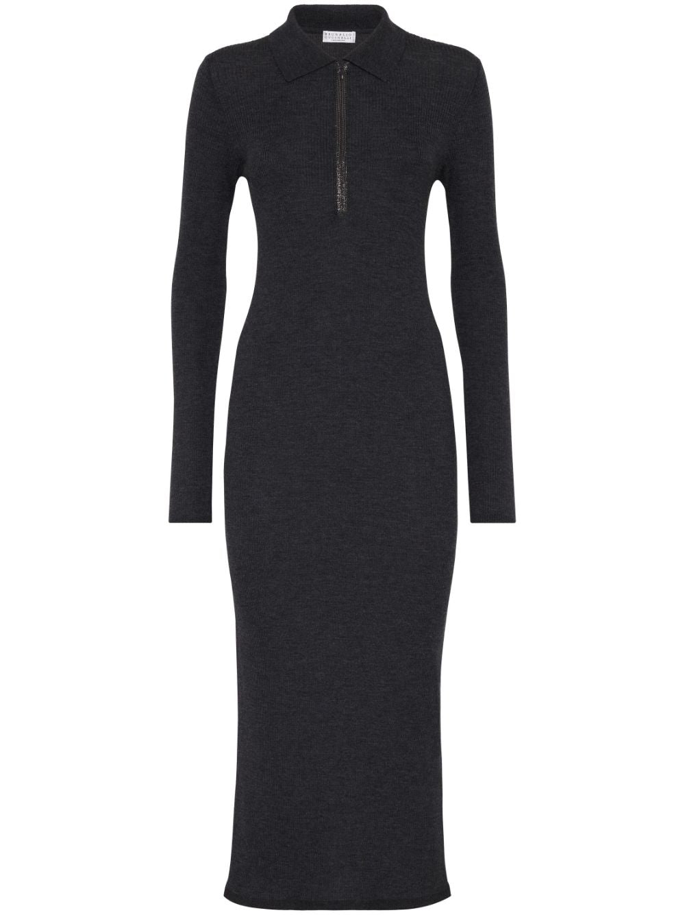 Brunello Cucinelli Wool-Cashmere Ribbed Knit Midi Dress