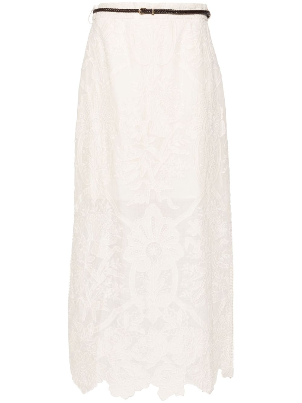 Zimmermann Ottie Floral Jacquard Linen Skirt Beige