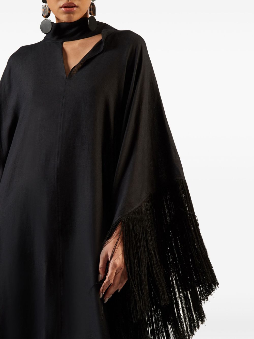 TALLER MARMO PRE Black Kaftan Dress With Fringe Detail