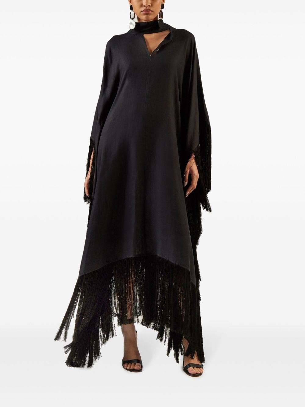 TALLER MARMO PRE Black Kaftan Dress With Fringe Detail