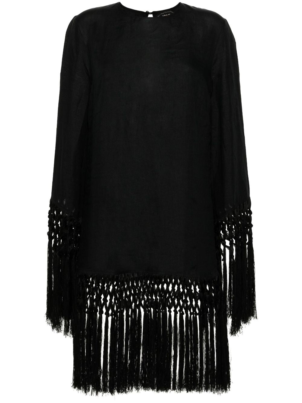 TALLER MARMO PRE Black Linen Midi Dress With Fringe Detail