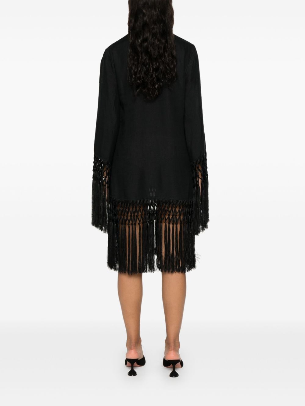 TALLER MARMO PRE Black Linen Midi Dress With Fringe Detail