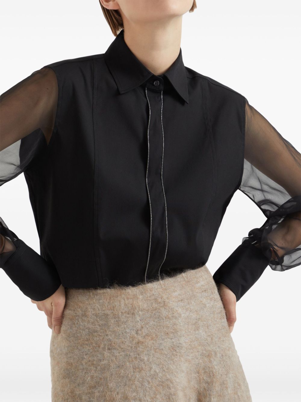 Brunello Cucinelli Semi Sheer Shirt With Monili Chain Detail