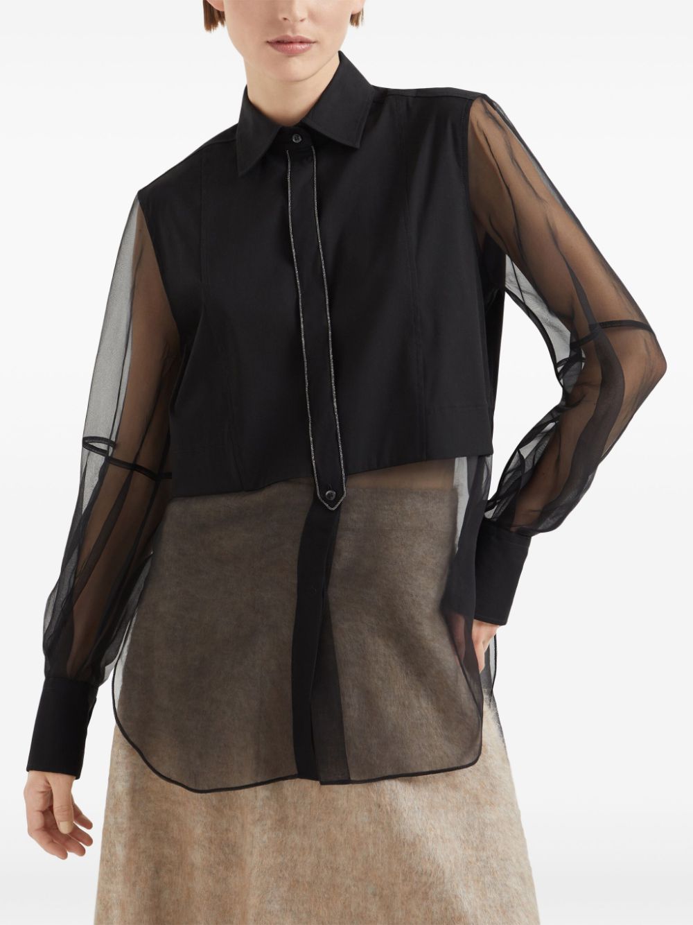 Brunello Cucinelli Semi Sheer Shirt With Monili Chain Detail