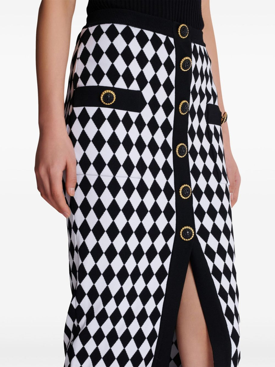 Balmain Diamond Jacquard Midi Skirt In Black