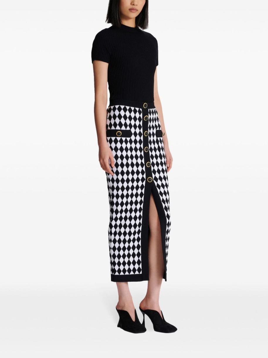 Balmain Diamond Jacquard Midi Skirt In Black