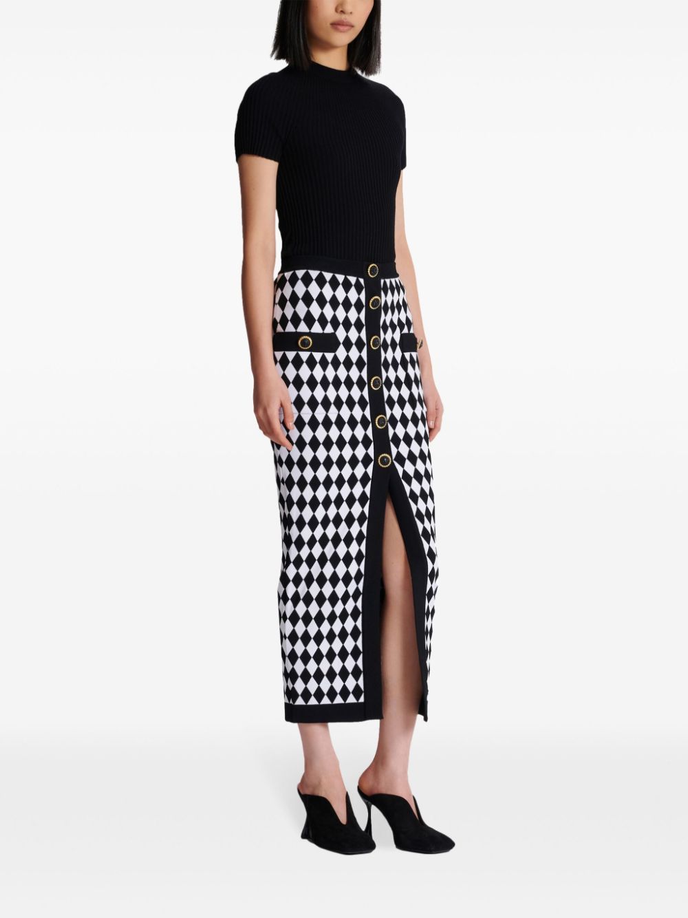 Balmain Diamond Jacquard Midi Skirt In Black