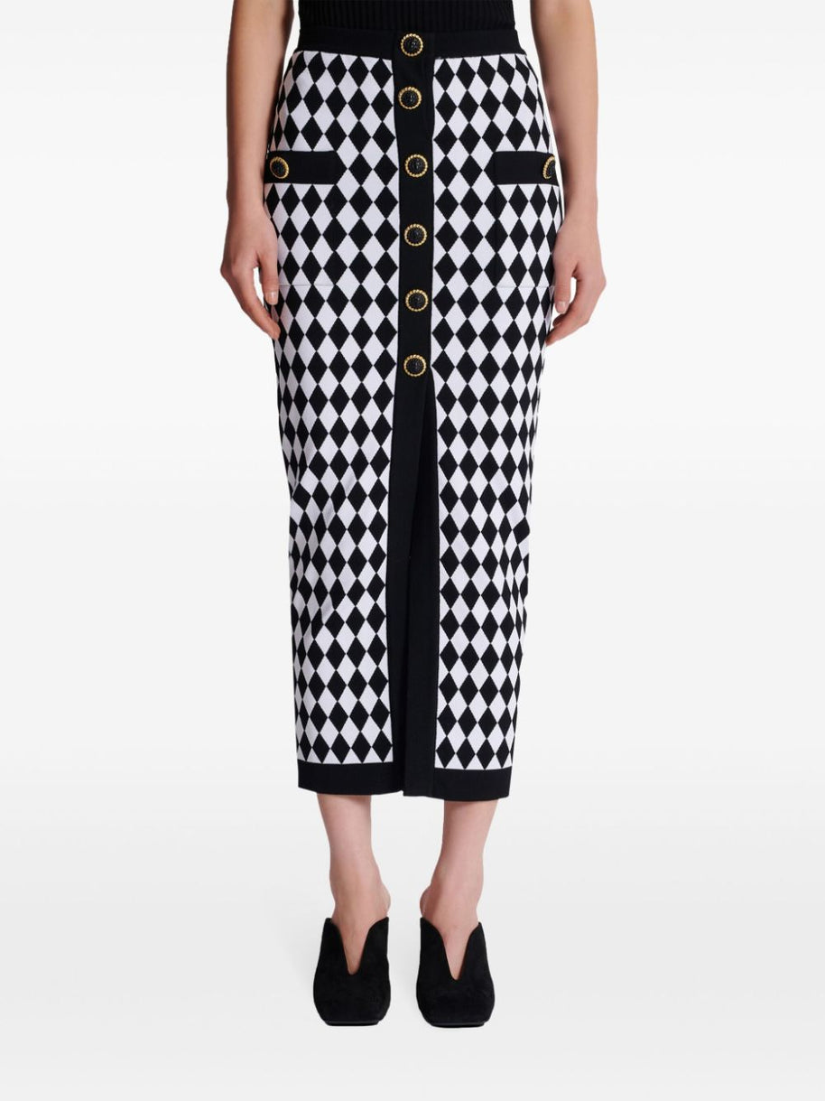 Balmain Diamond Jacquard Midi Skirt In Black