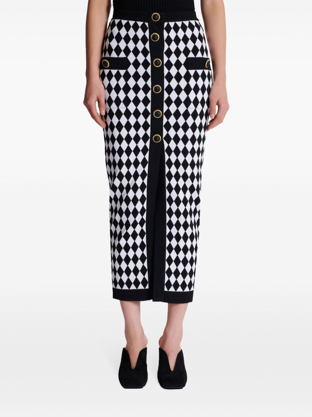 Balmain Diamond Jacquard Midi Skirt In Black