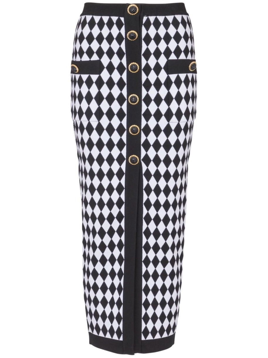 Balmain Diamond Jacquard Midi Skirt In Black