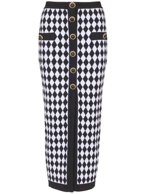Balmain Diamond Jacquard Midi Skirt In Black
