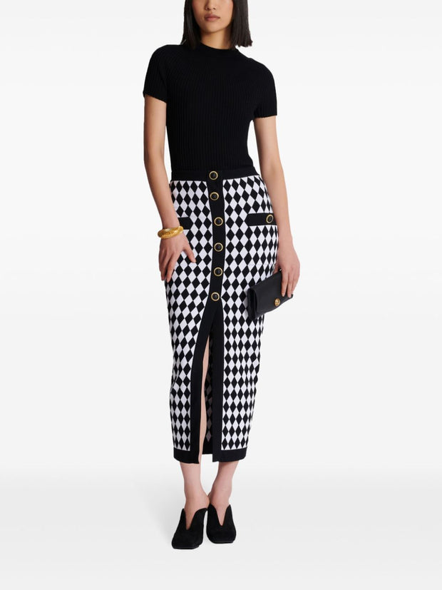 Balmain Diamond Jacquard Midi Skirt In Black