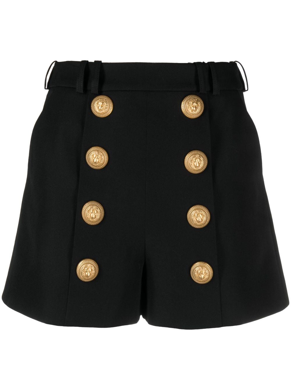 Balmain Black Wool Shorts With Button Detail