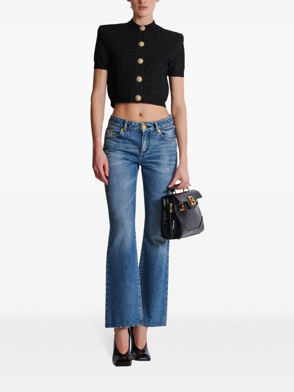 Balmain Metallic Jacquard Cropped Top