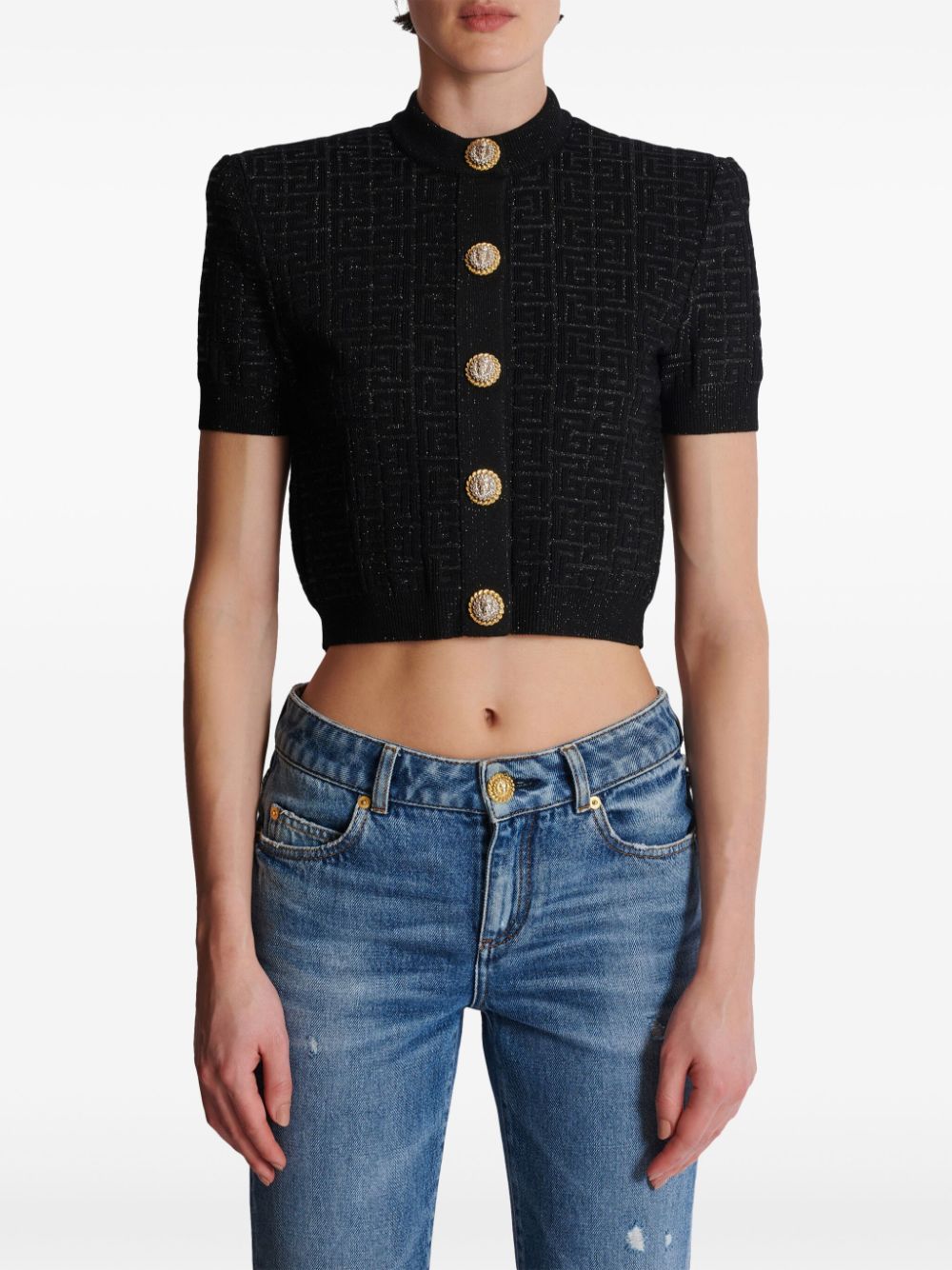 Balmain Metallic Jacquard Cropped Top