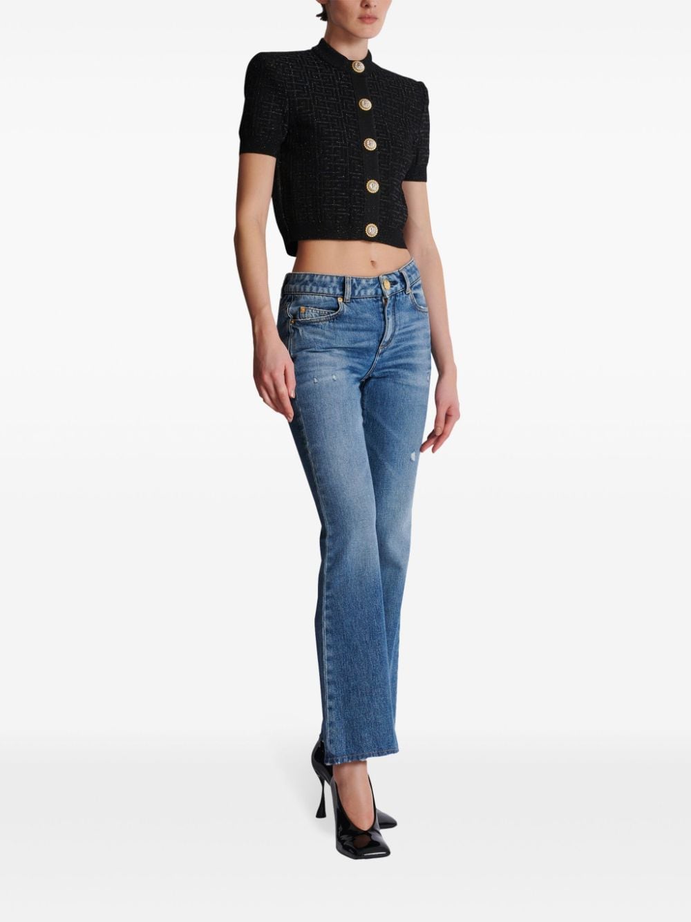 Balmain Metallic Jacquard Cropped Top