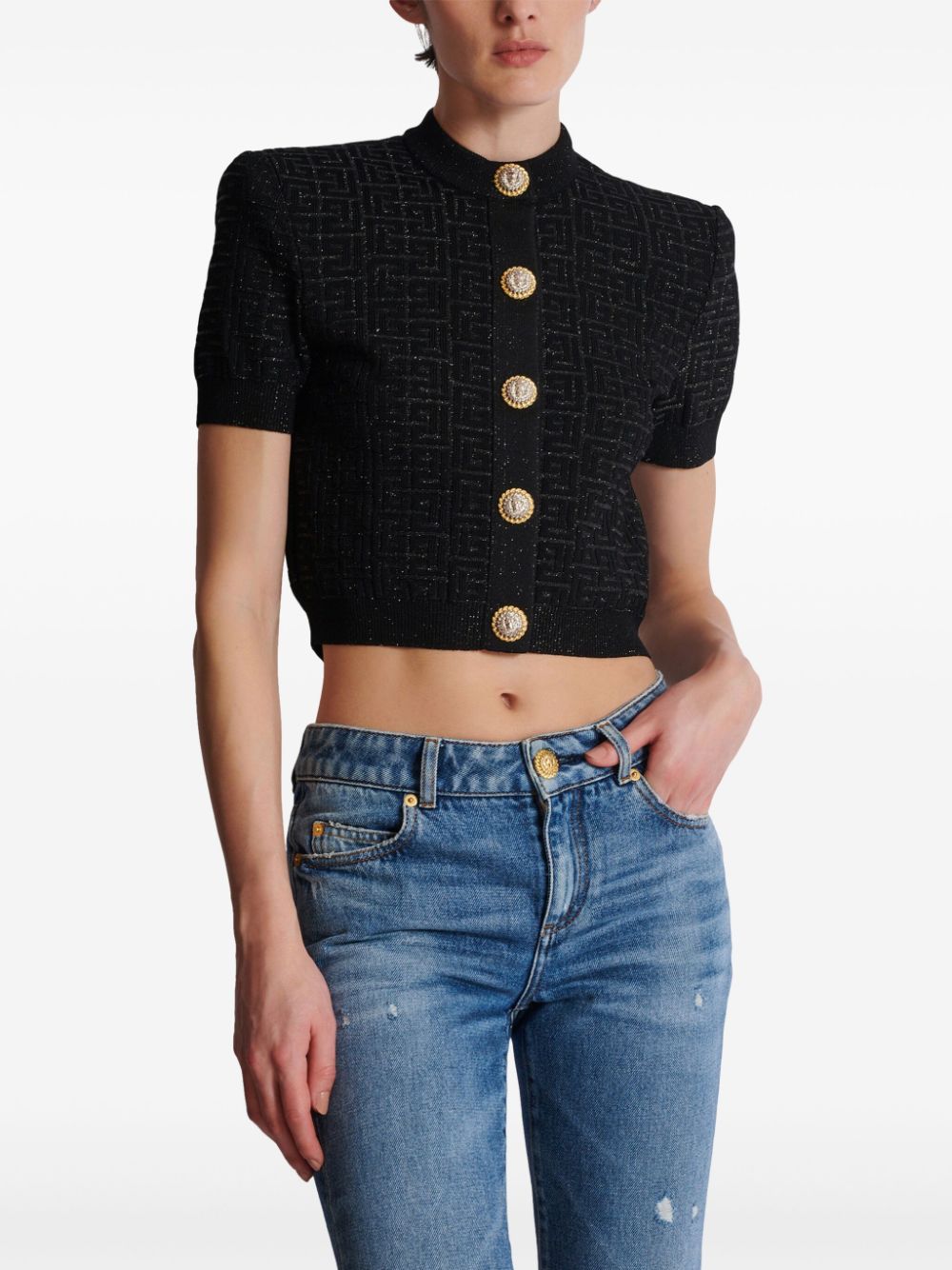 Balmain Metallic Jacquard Cropped Top