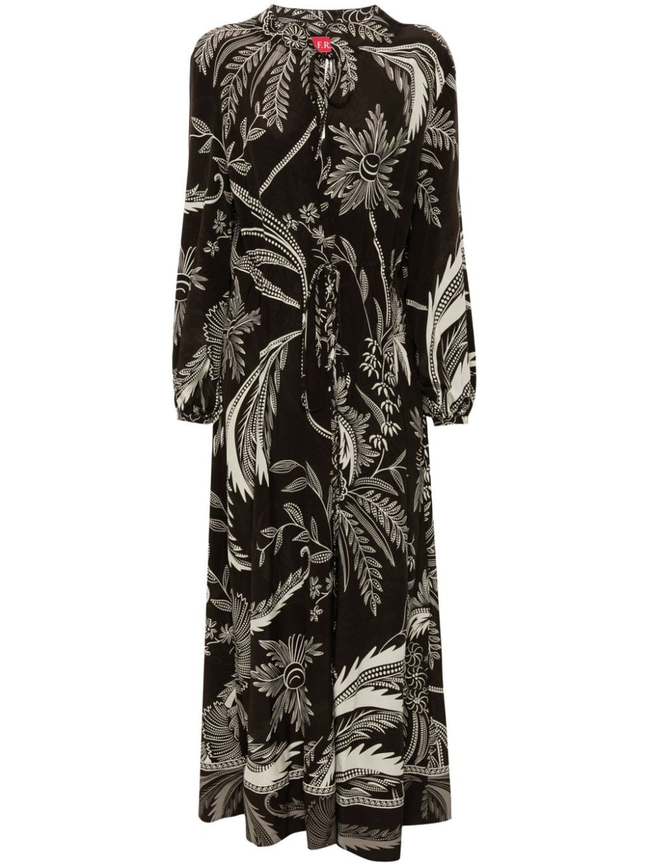 F.R.S . Botanical Print Maxi Dress In Brown