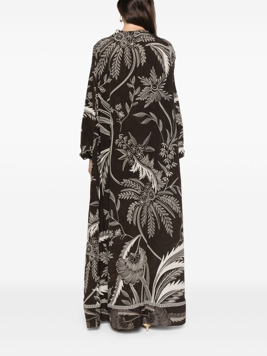 F.R.S . Botanical Print Maxi Dress In Brown