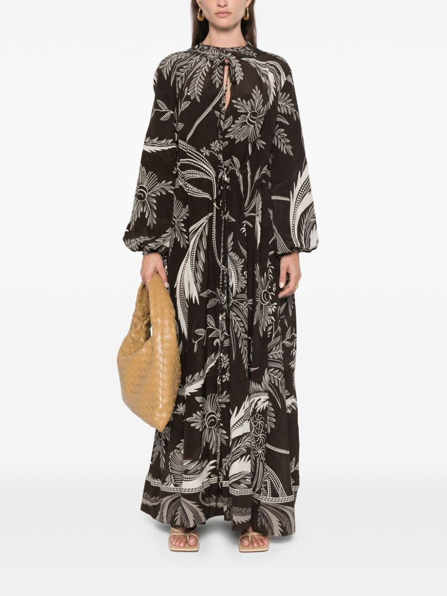 F.R.S . Botanical Print Maxi Dress In Brown