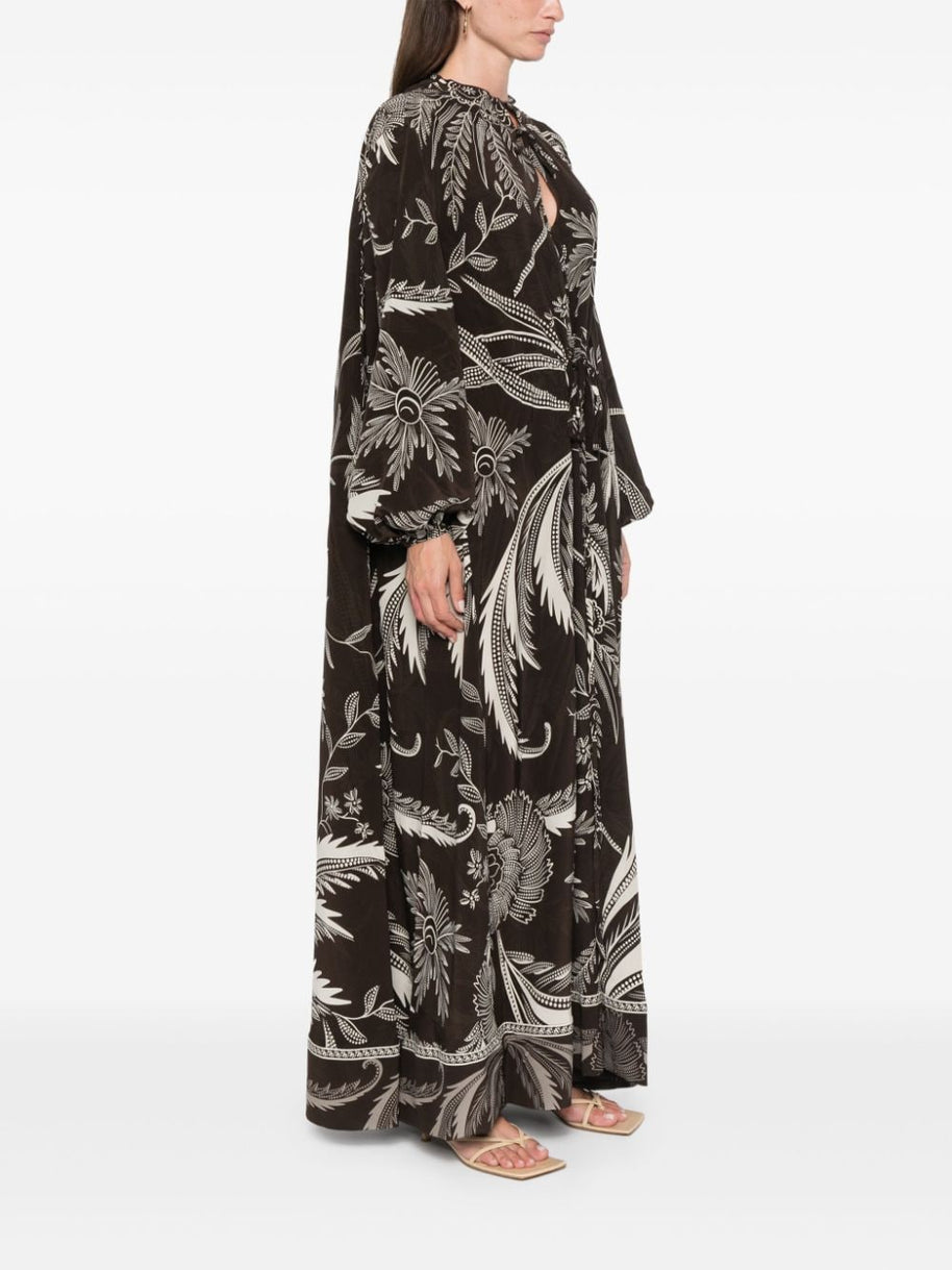 F.R.S . Botanical Print Maxi Dress In Brown