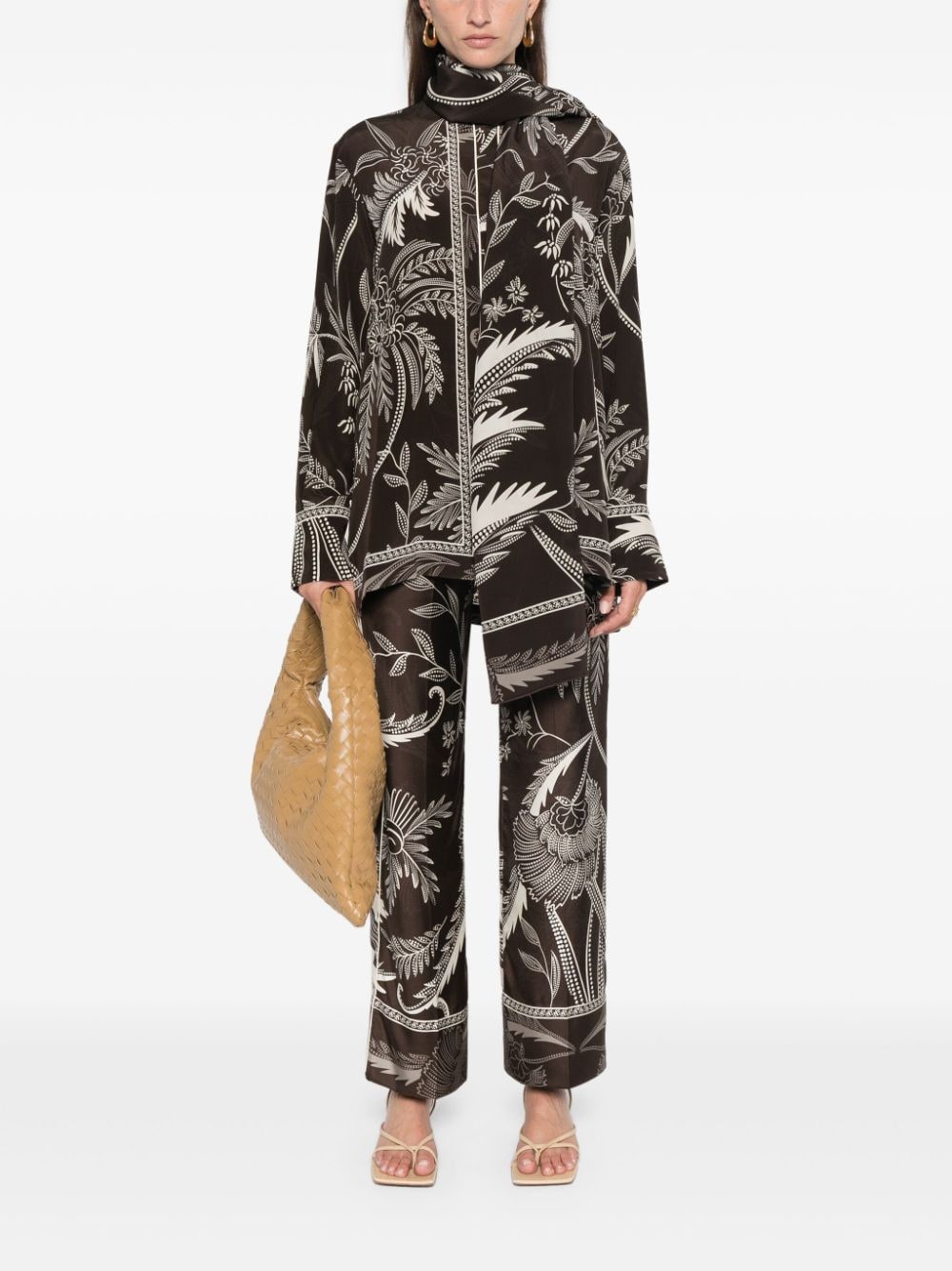 F.R.S . Botanical Print Trousers Brown