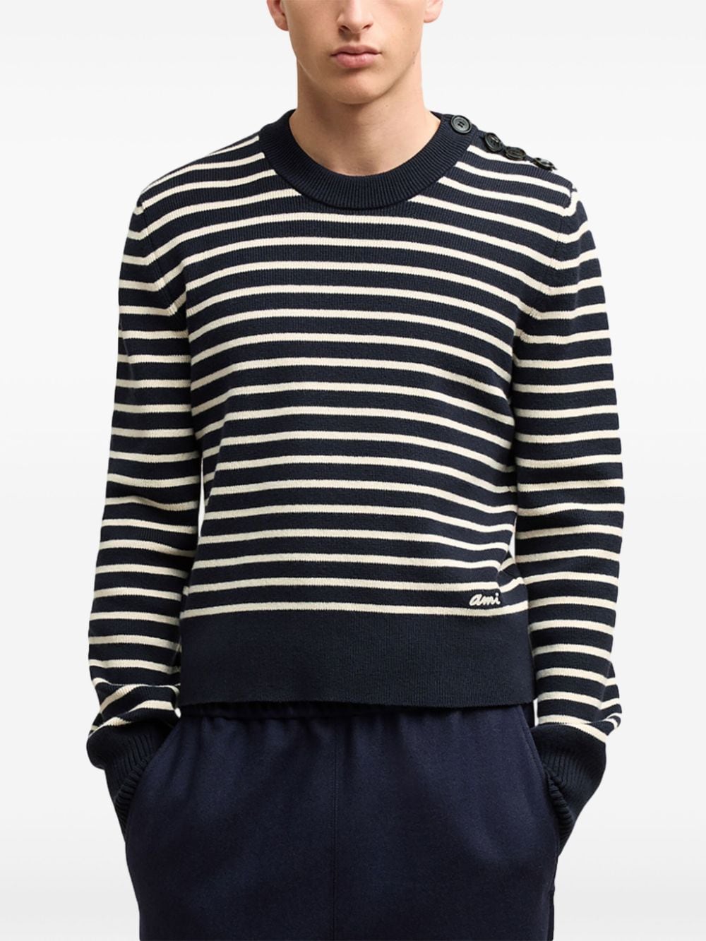 Ami Paris Cotton-wool Blend Sweater Blue