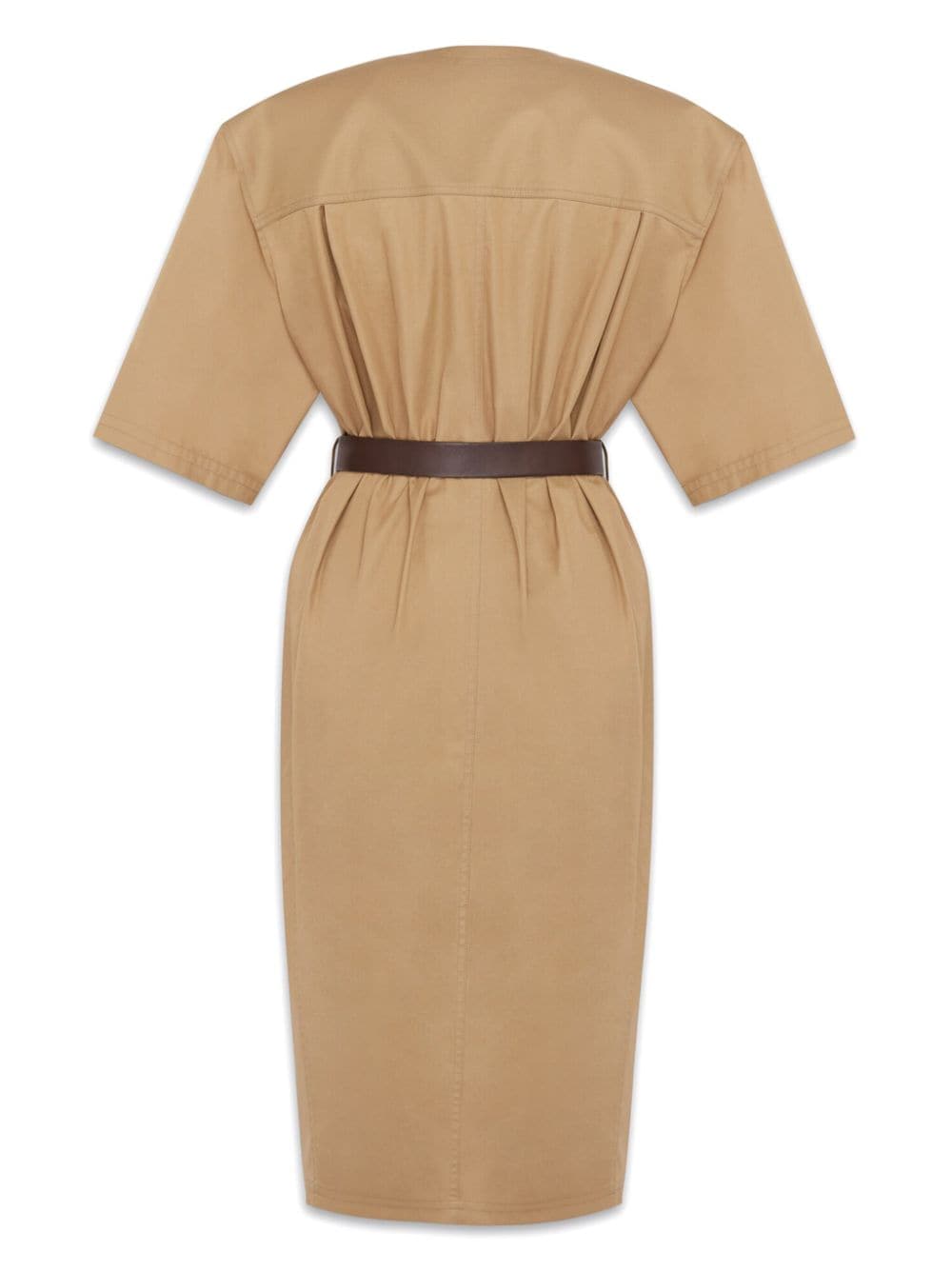 Saint Laurent Cotton V-neck Midi Dress Beige