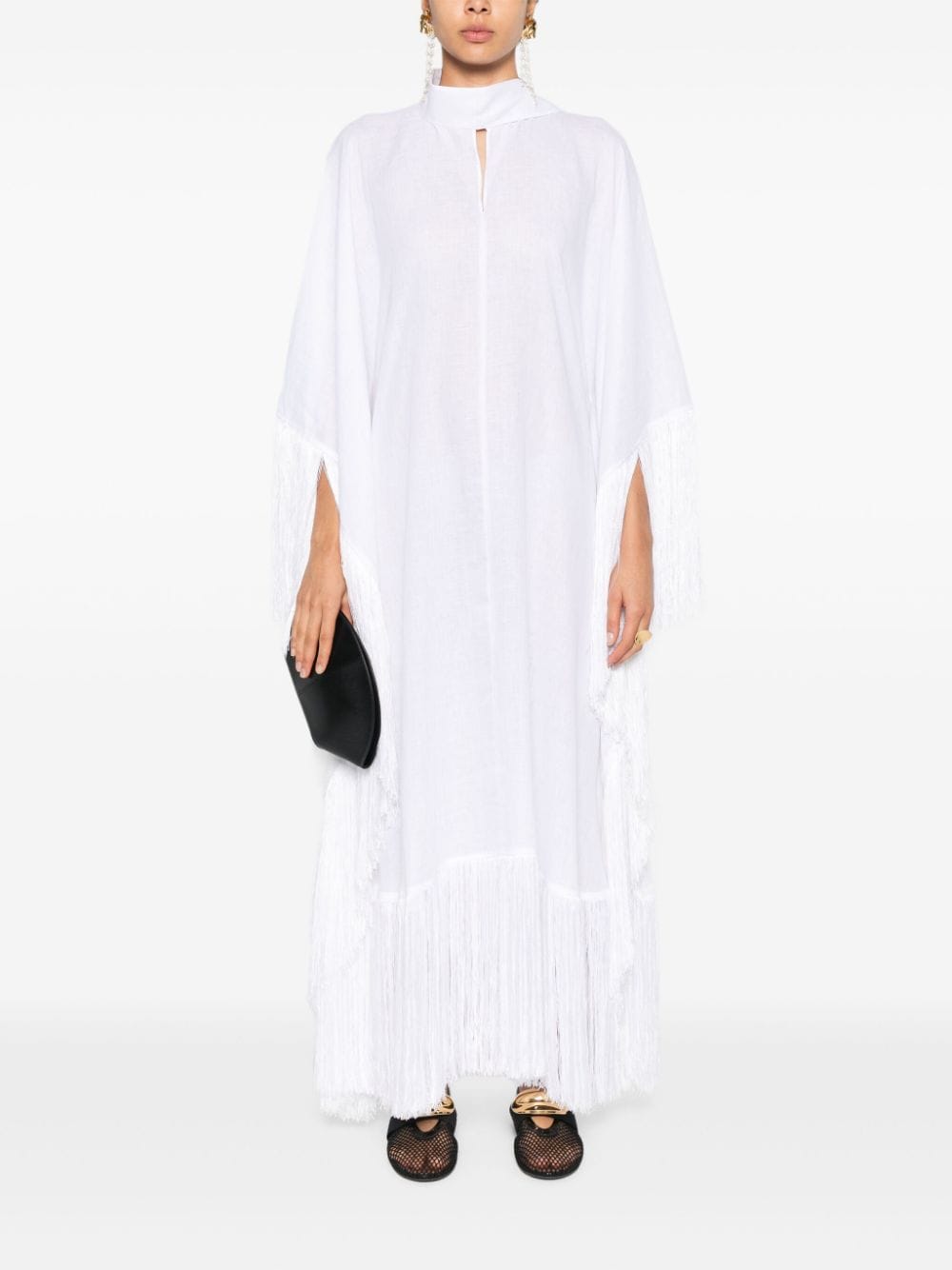 TALLER MARMO PRE White Kaftan Dress With Fringe Detail