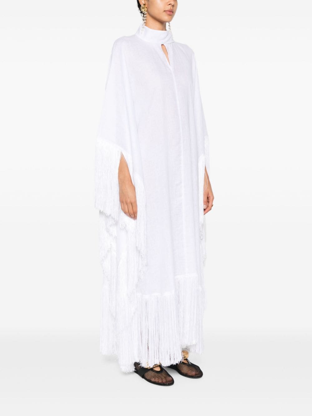 TALLER MARMO PRE White Kaftan Dress With Fringe Detail