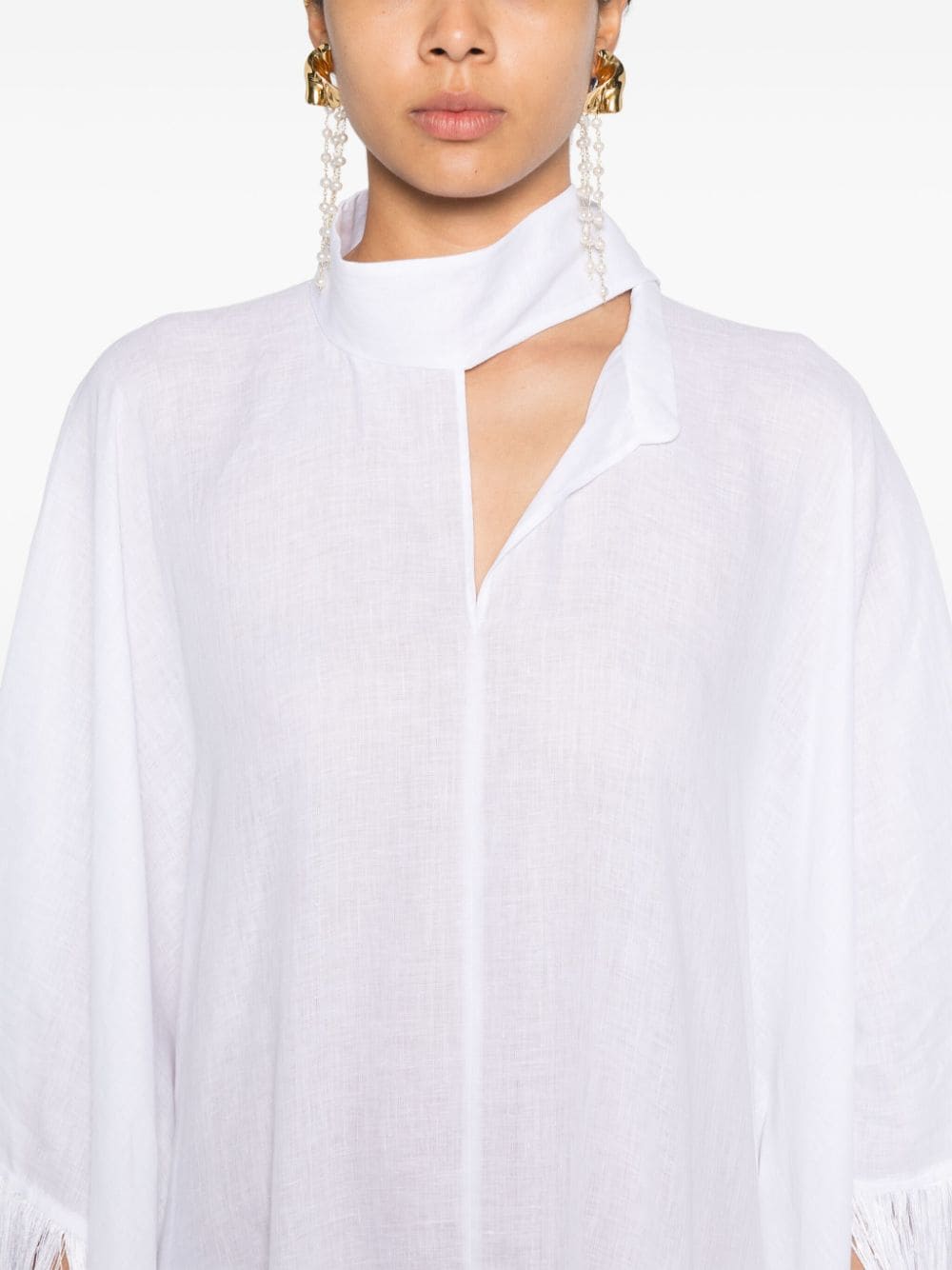 TALLER MARMO PRE White Kaftan Dress With Fringe Detail