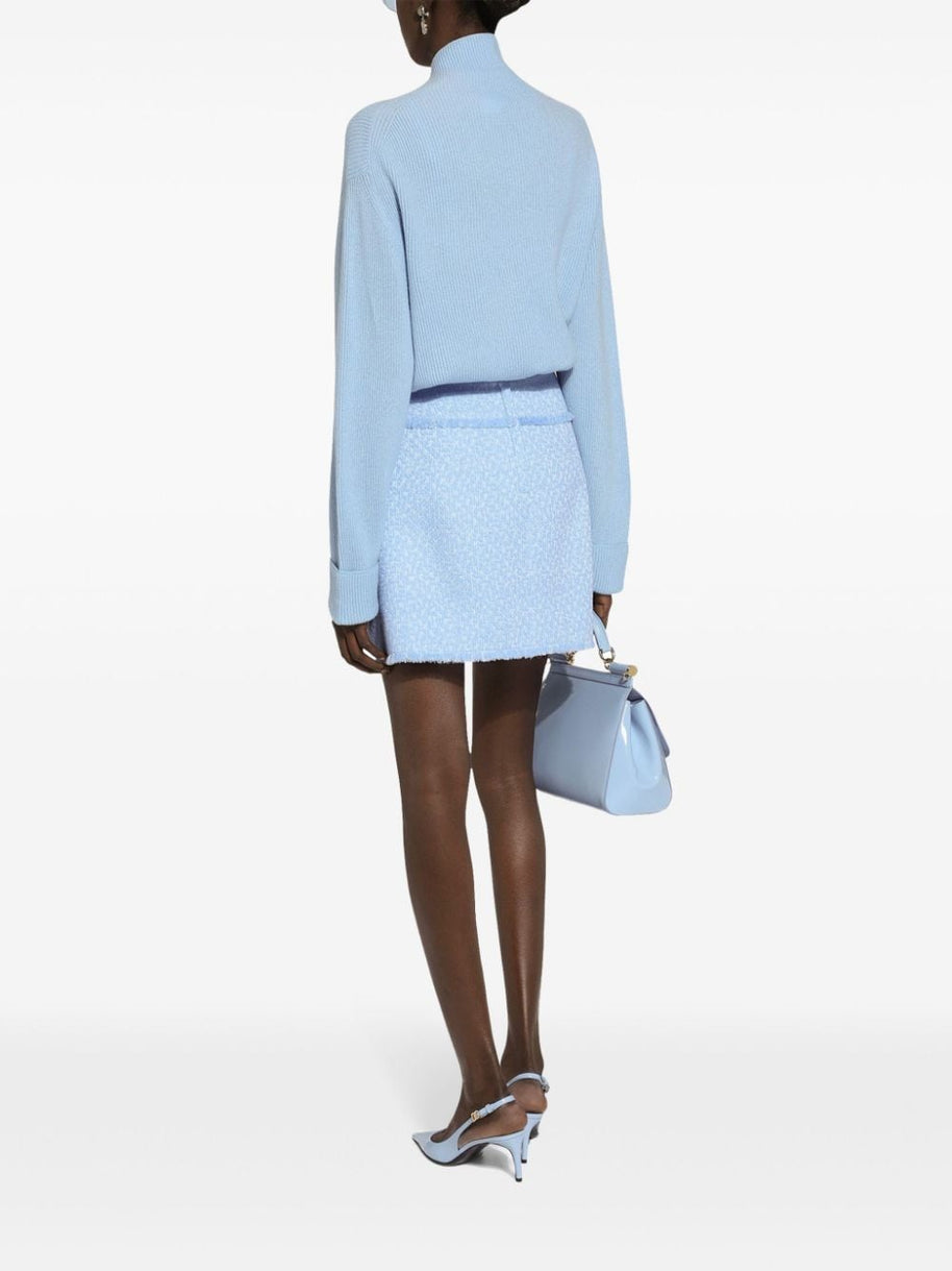 Dolce & Gabbana Tweed Bouclé Mini Skirt In Clear Blue