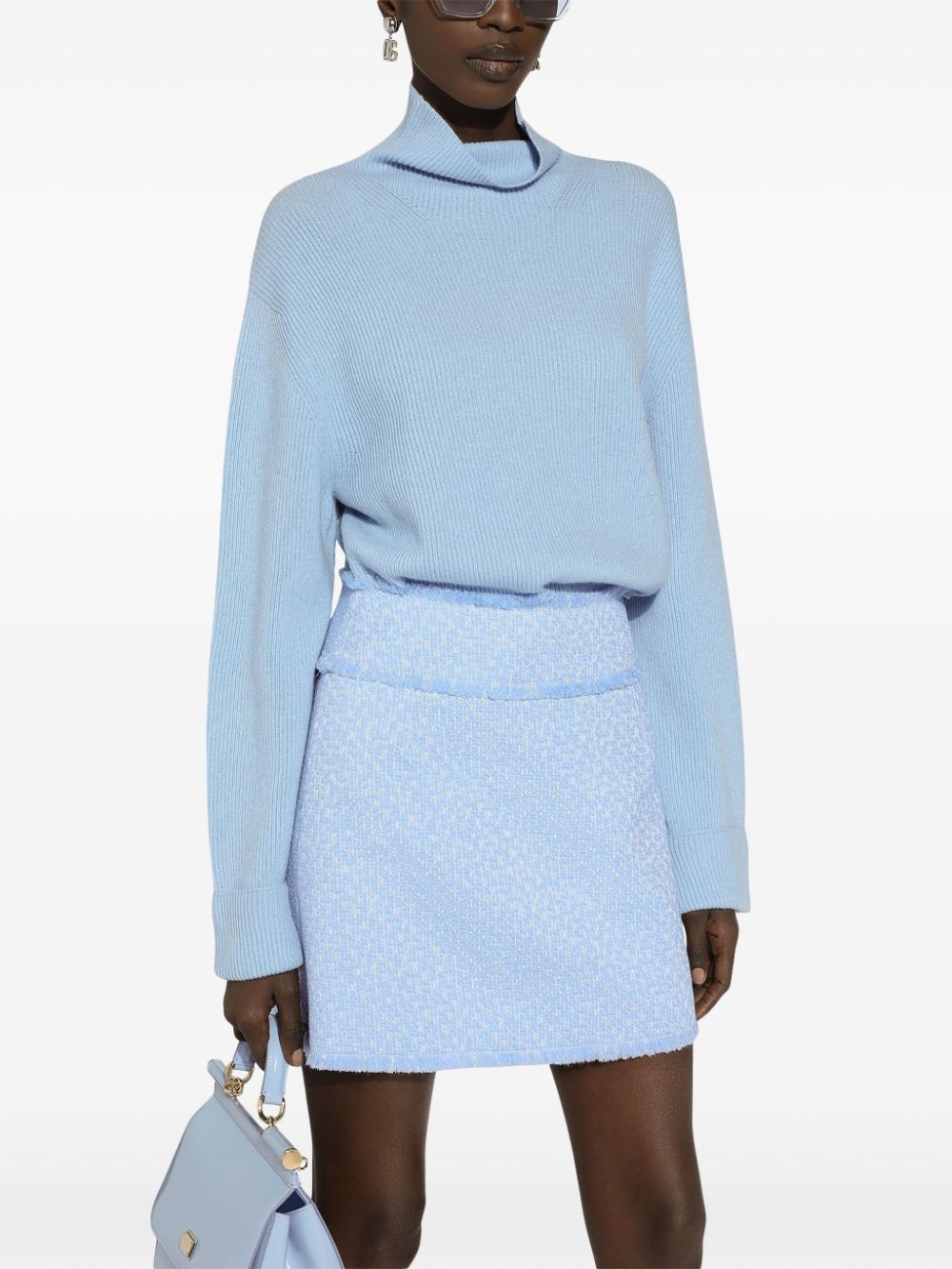 Dolce & Gabbana Tweed Bouclé Mini Skirt In Clear Blue