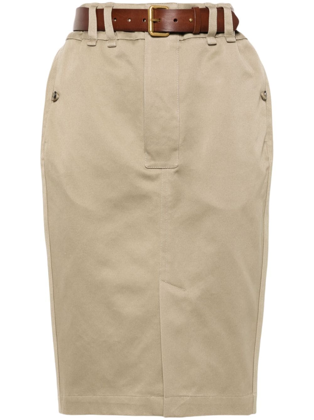 Saint Laurent Midi Pencil Skirt Beige