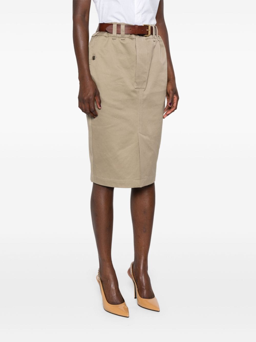 Saint Laurent Midi Pencil Skirt Beige