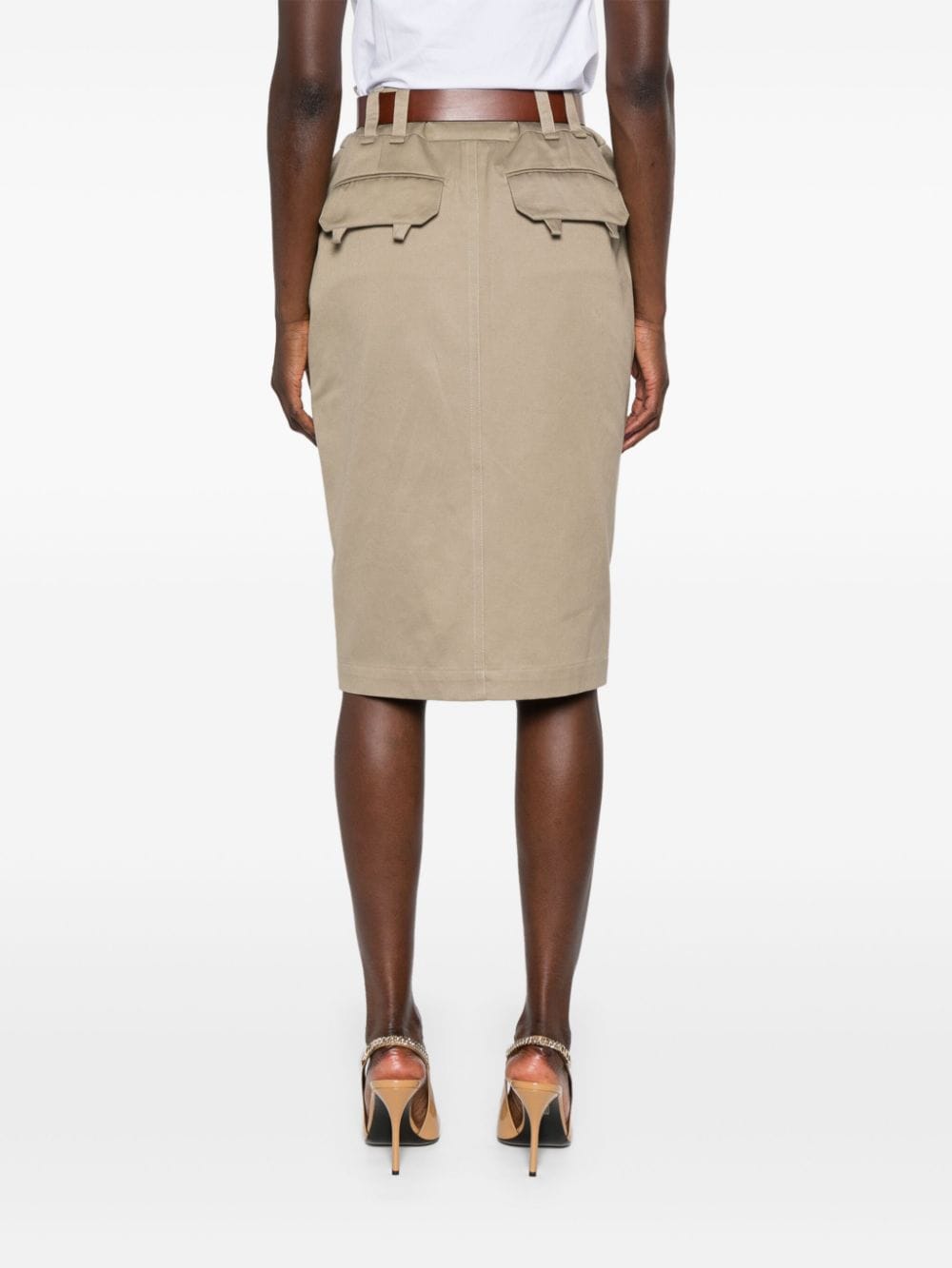 Saint Laurent Midi Pencil Skirt Beige