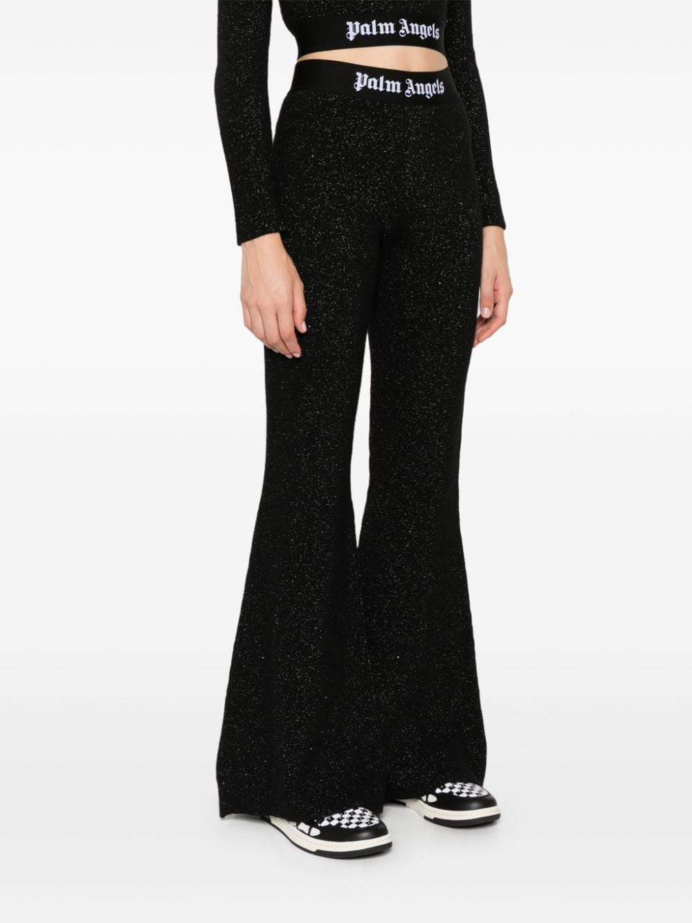 Palm Angels Black Pants In Lurex Knit